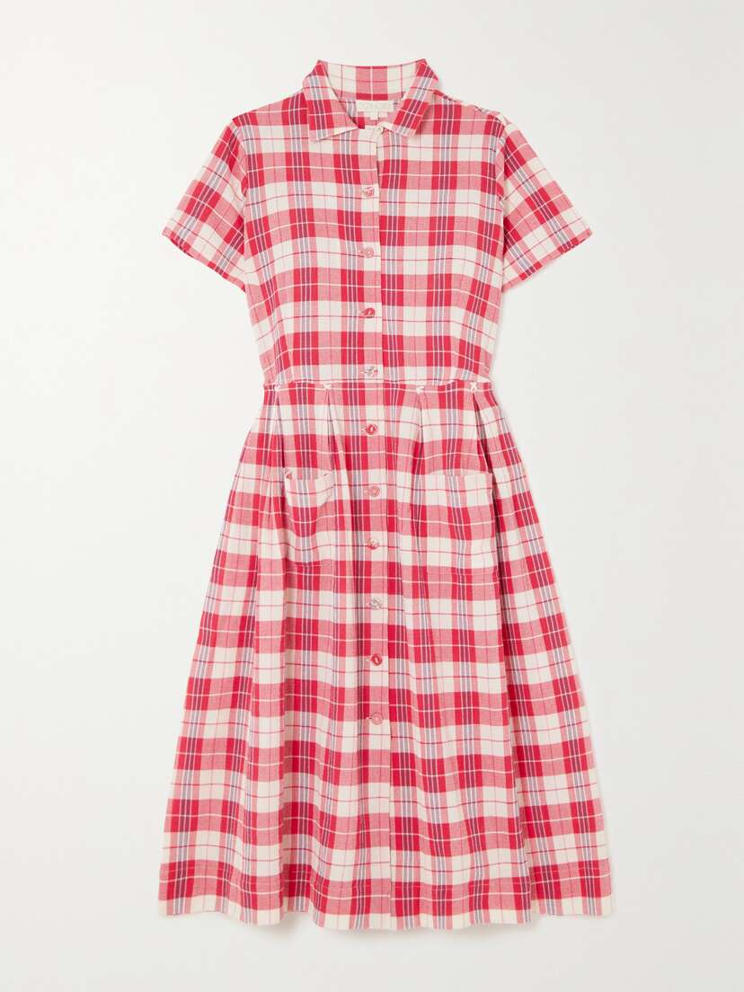 Suzie Kondi Dimitra Pleated Checked Cotton Shirt Dress - x large