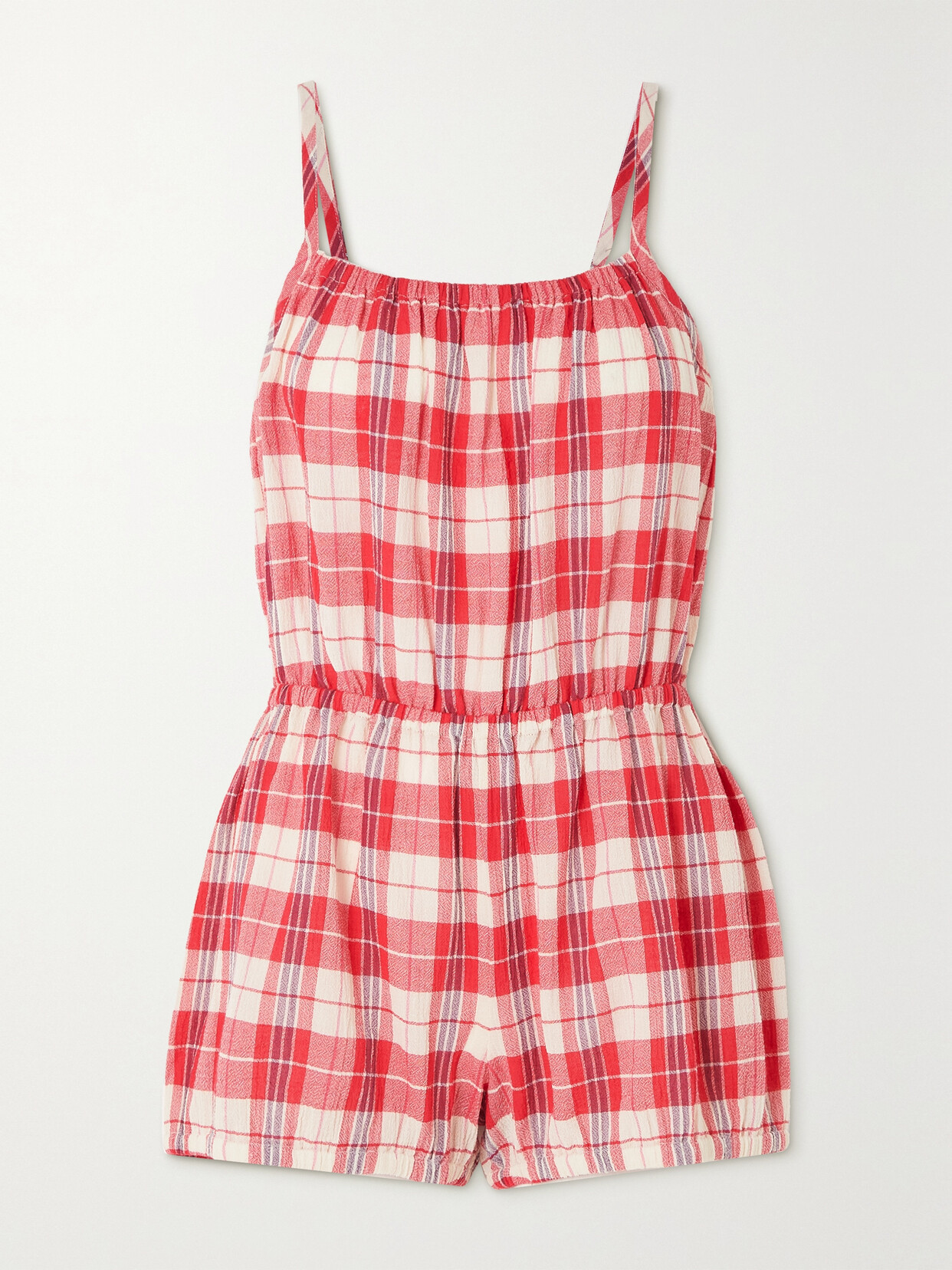 Suzie Kondi - Dassia Checked Crinkled-cotton Playsuit - Red