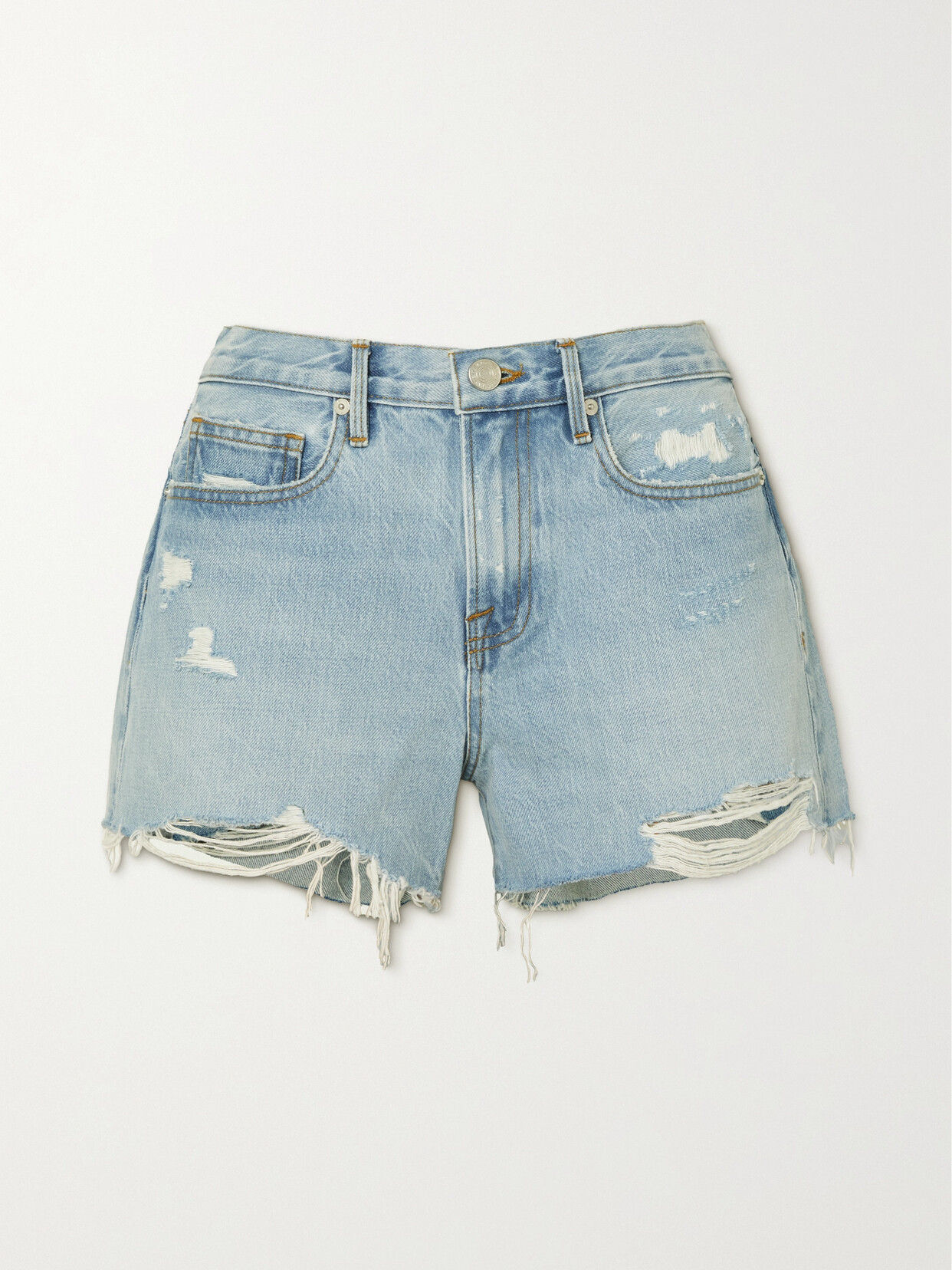 FRAME Le Brigette Distressed Denim Shorts - Blue