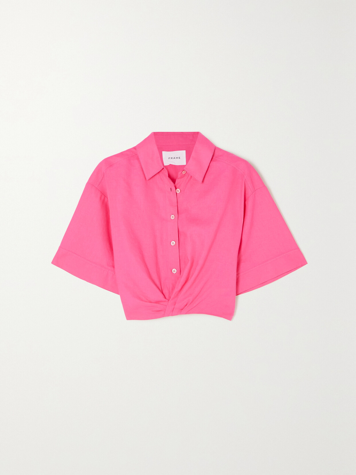 FRAME CROPPED TWIST-FRONT LINEN-BLEND SHIRT