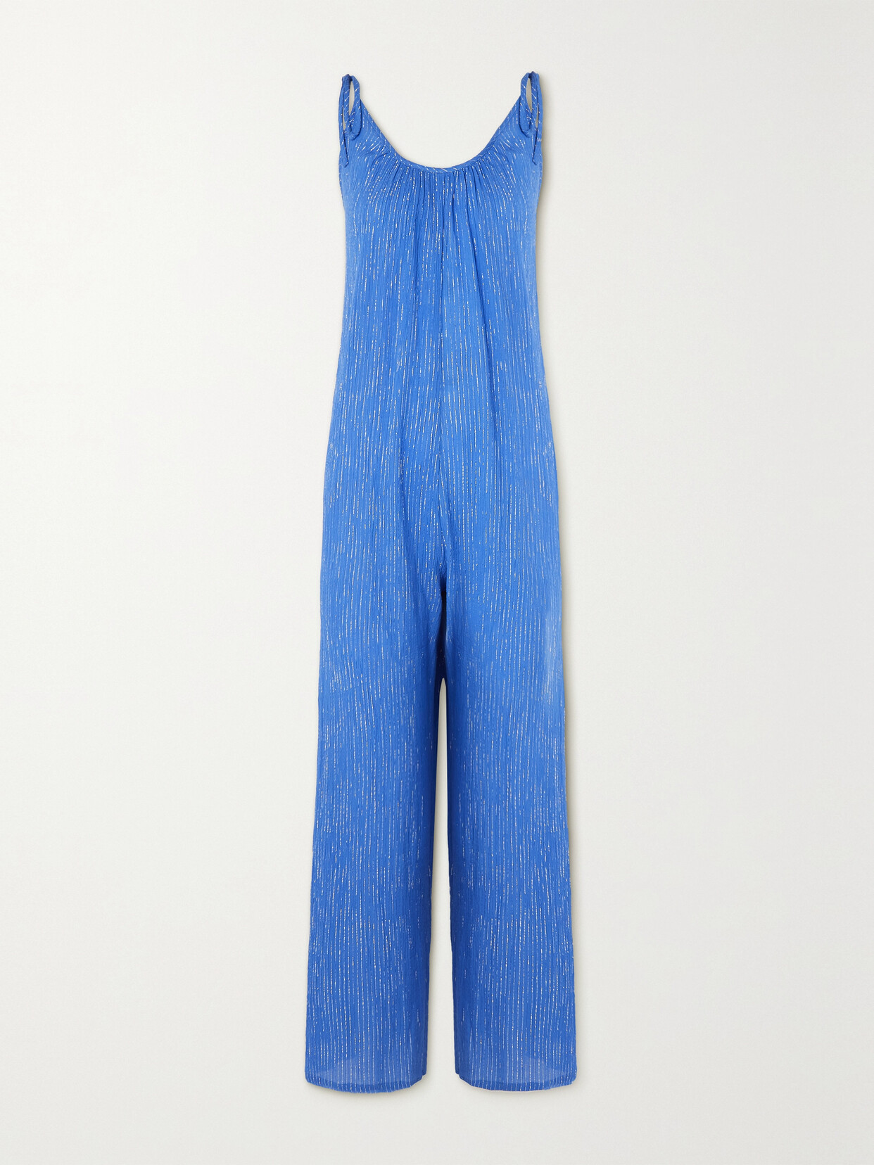 Suzie Kondi - Besa Metallic Crinkled Cotton And Lurex-blend Gauze Jumpsuit - Blue