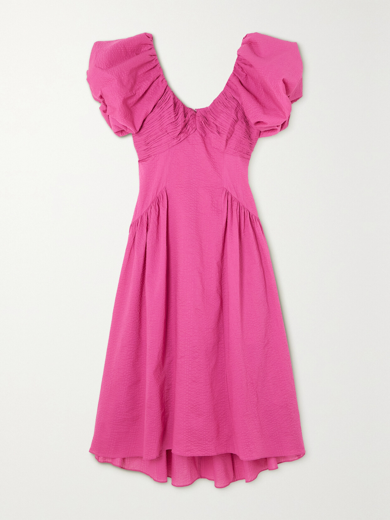 FRAME - Ruched Asymmetric Textured-cotton Midi Dress - Pink
