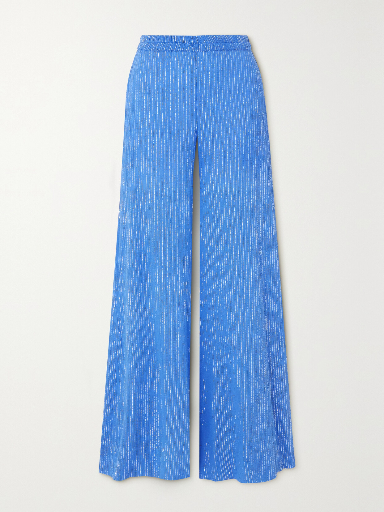 Suzie Kondi - Elira Metallic Striped Cotton-blend Gauze Wide-leg Pants - Blue