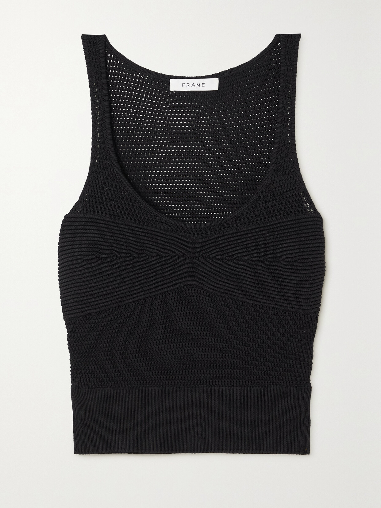 FRAME - Ribbed Crochet-knit Tank - Black