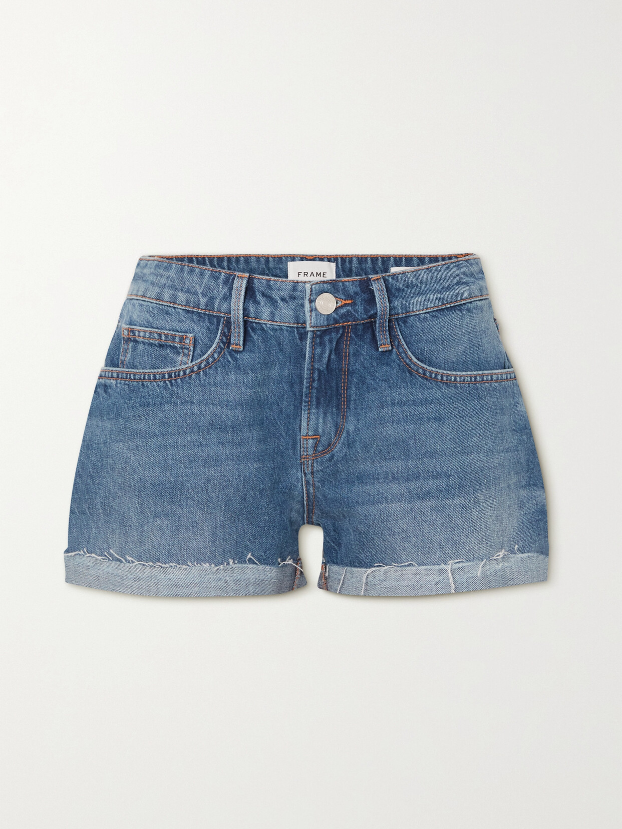 FRAME - Le Grand Garcon Frayed Denim Shorts - Blue