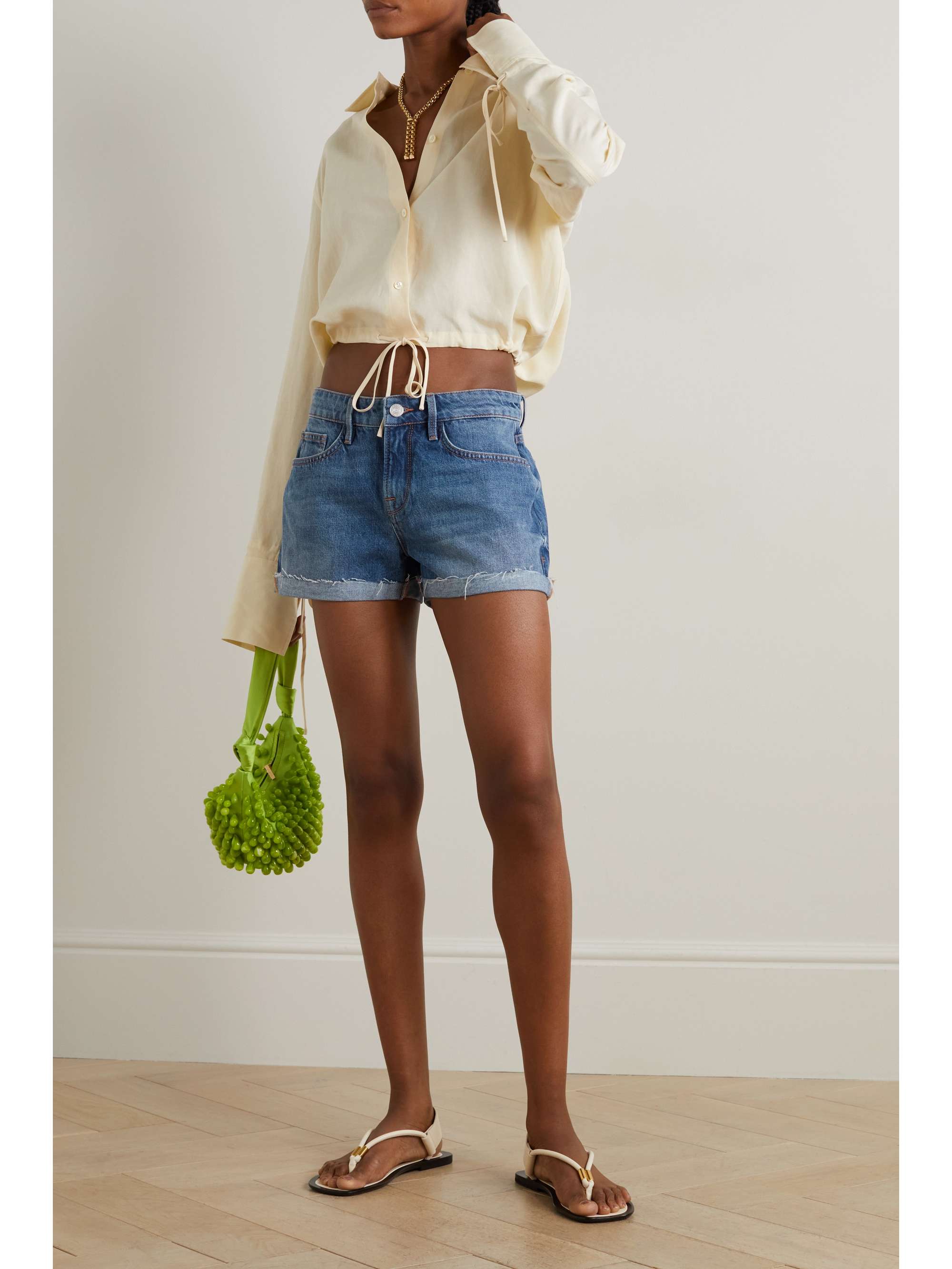 FRAME Le Grand Garcon frayed denim shorts