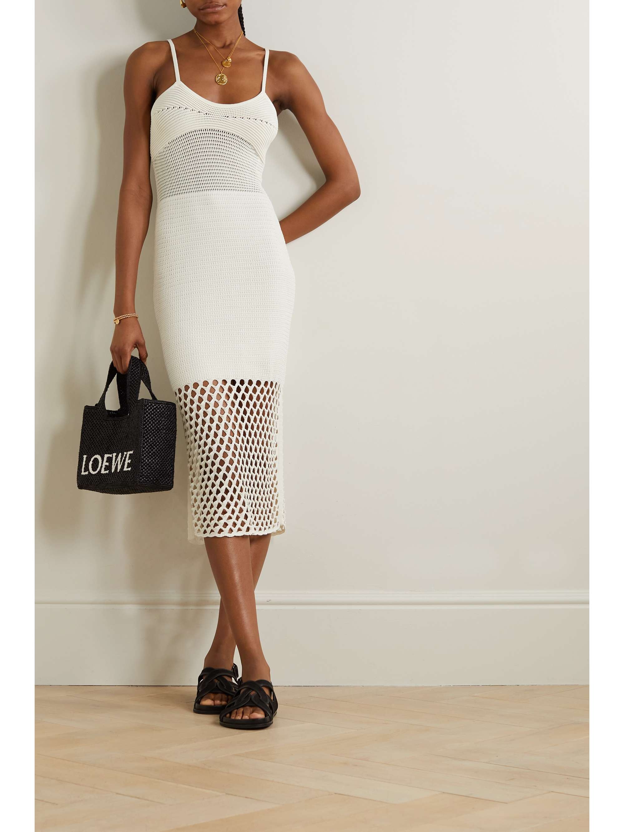 FRAME Crochetknit midi dress NETAPORTER