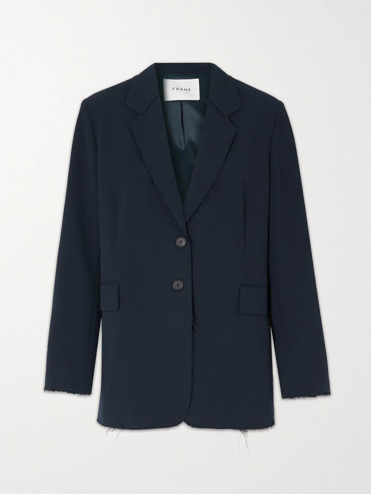 FRAME - Oversized Frayed Twill Blazer - Blue