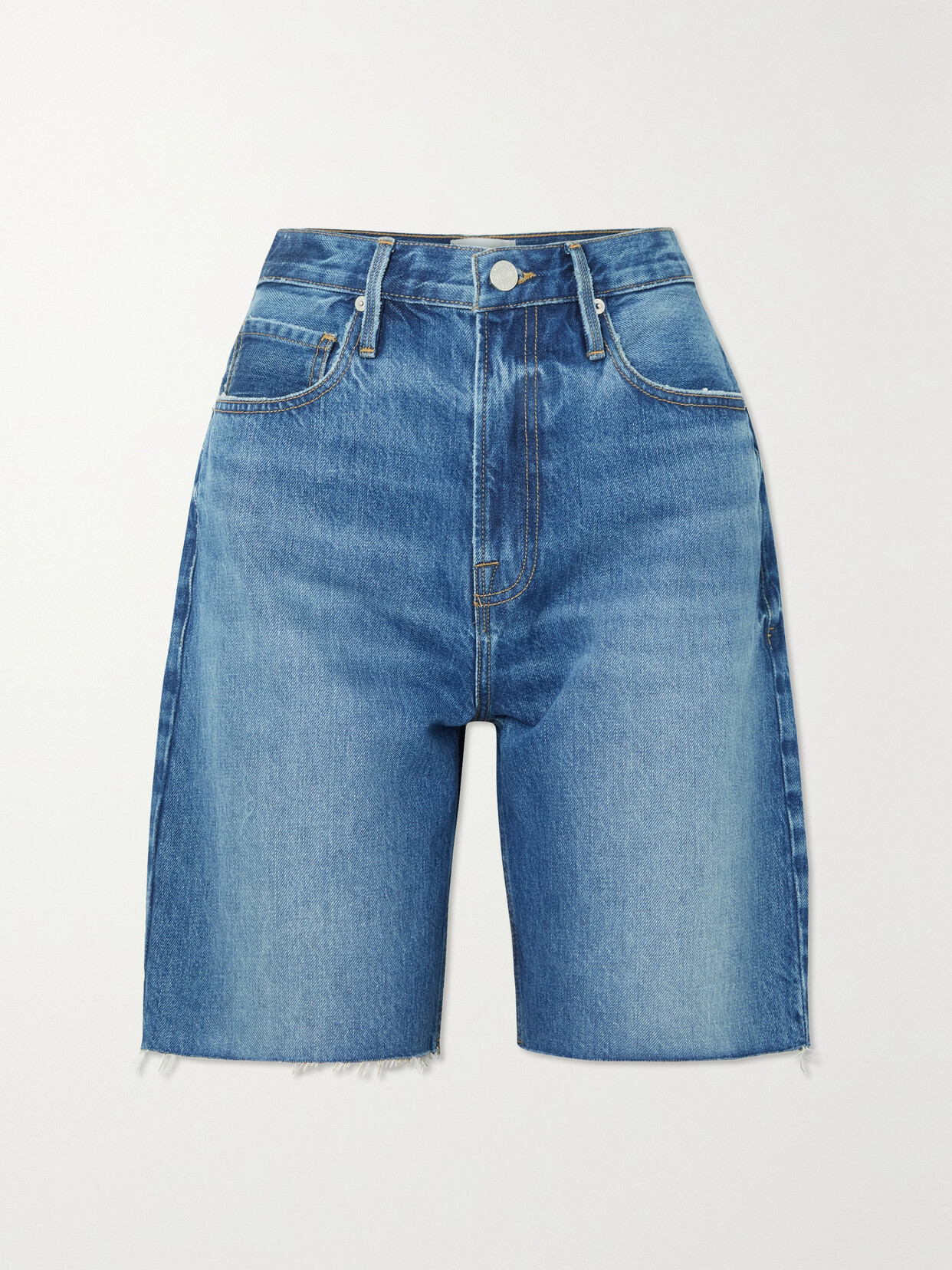 Frame High Waist Denim Bermuda Shorts In Blue