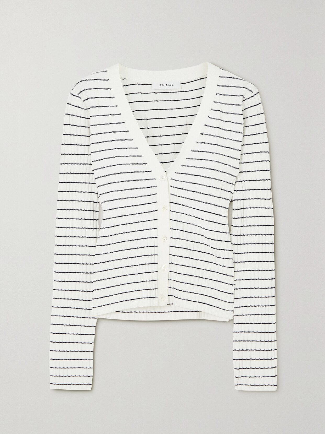 FRAME - Striped Ribbed-knit Cardigan - Blue
