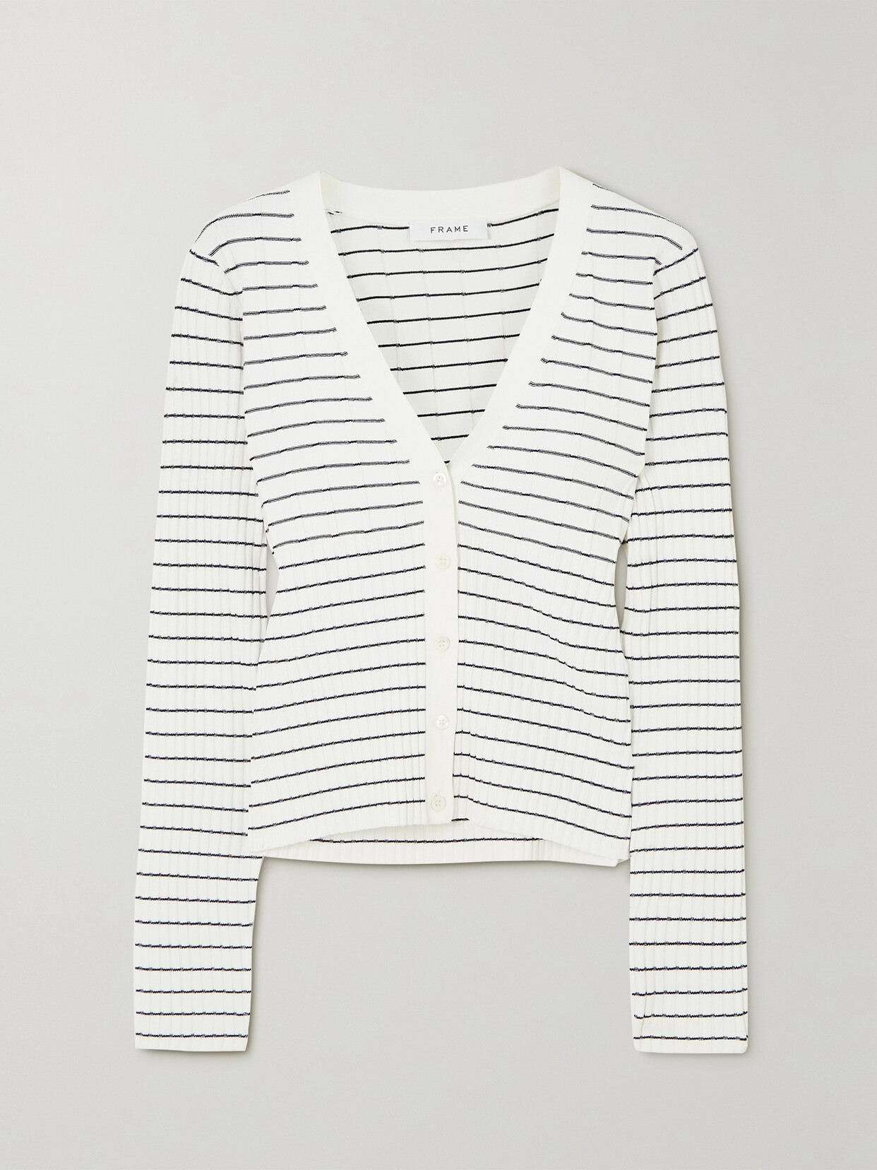 FRAME - Striped Ribbed-knit Cardigan - Blue