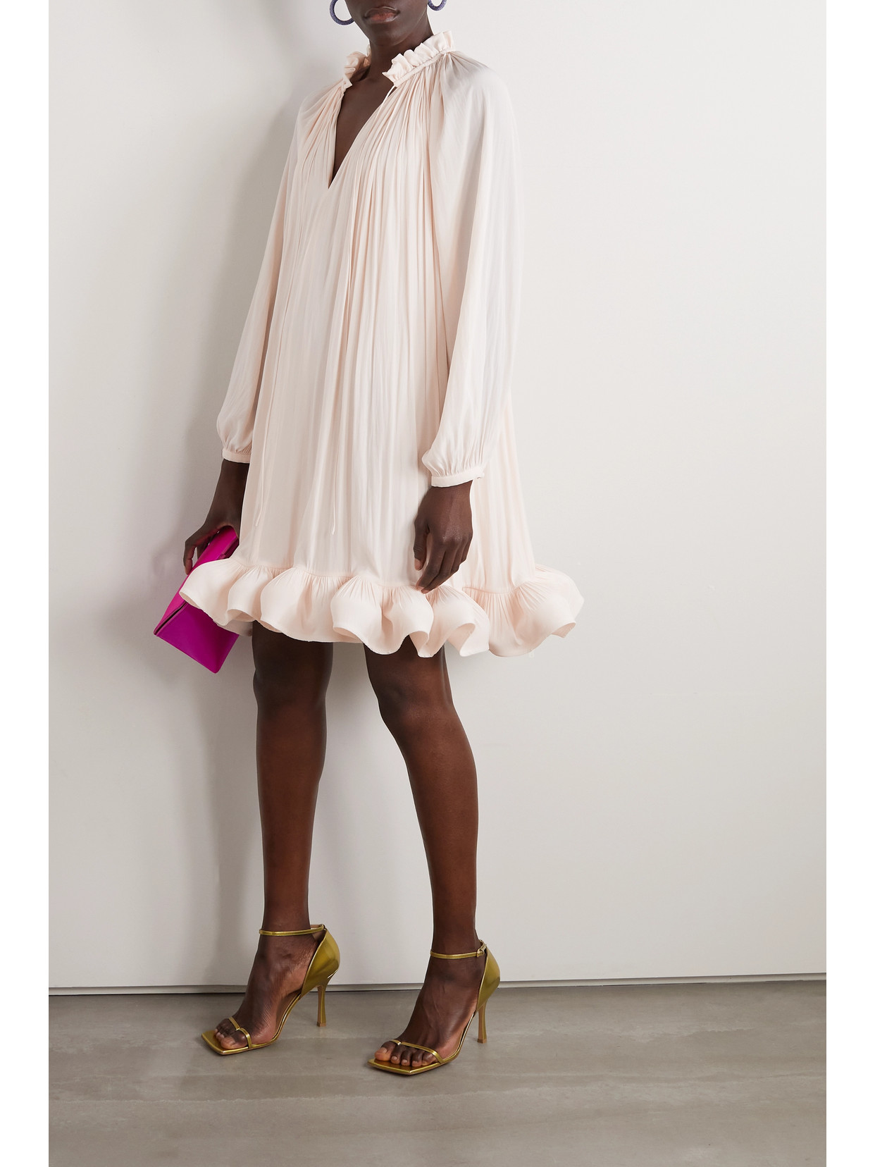 Shop Lanvin Ruffled Charmeuse Mini Dress In Pink