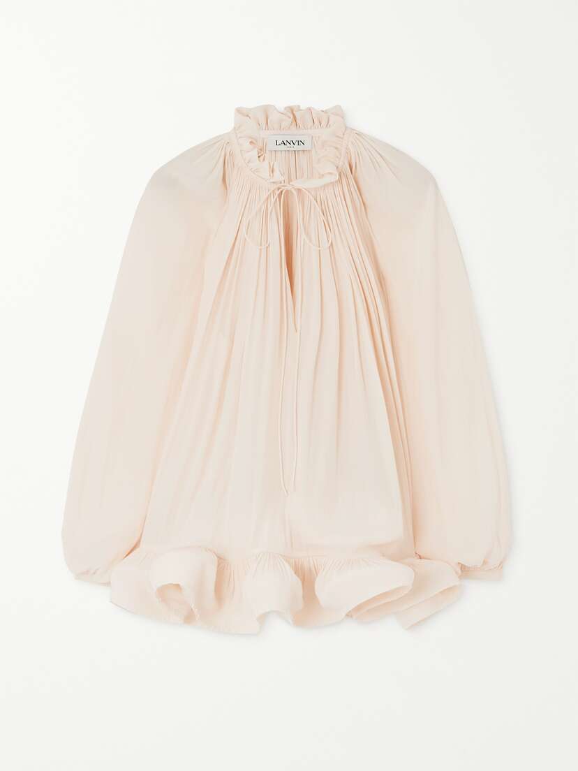 Lanvin Ruffled Gathered Charmeuse Blouse