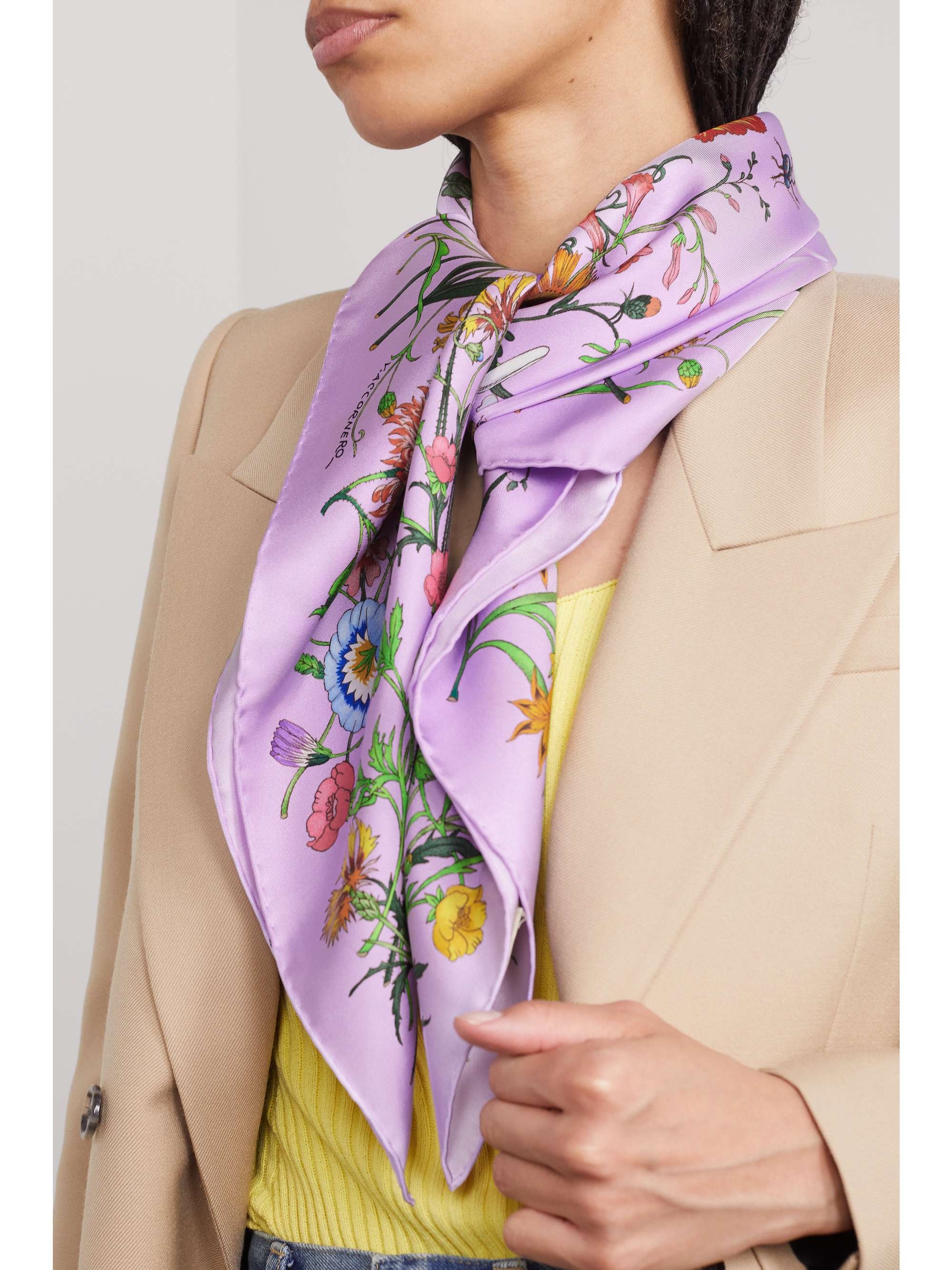 GUCCI Fly Flora floral-print silk-twill scarf