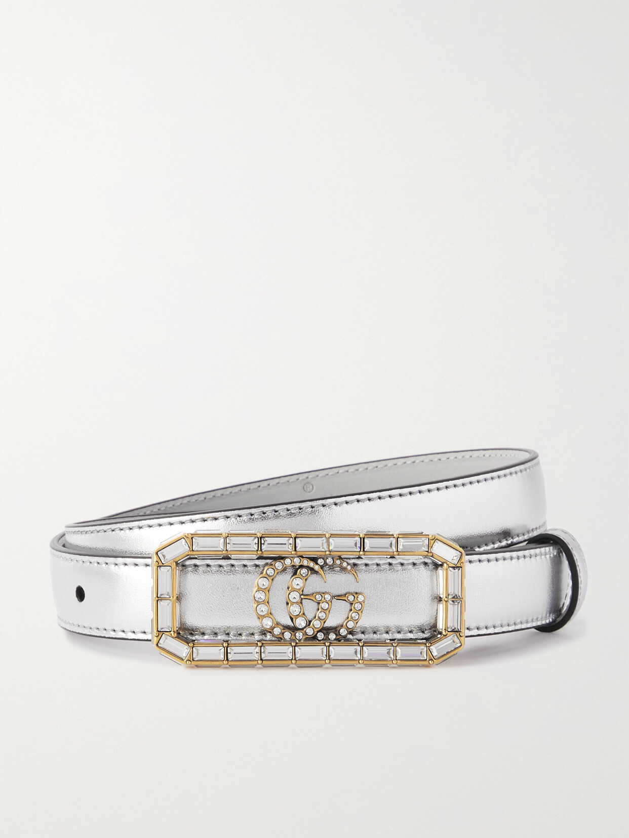Gucci Gg Marmont Embellished Metallic Leather Belt