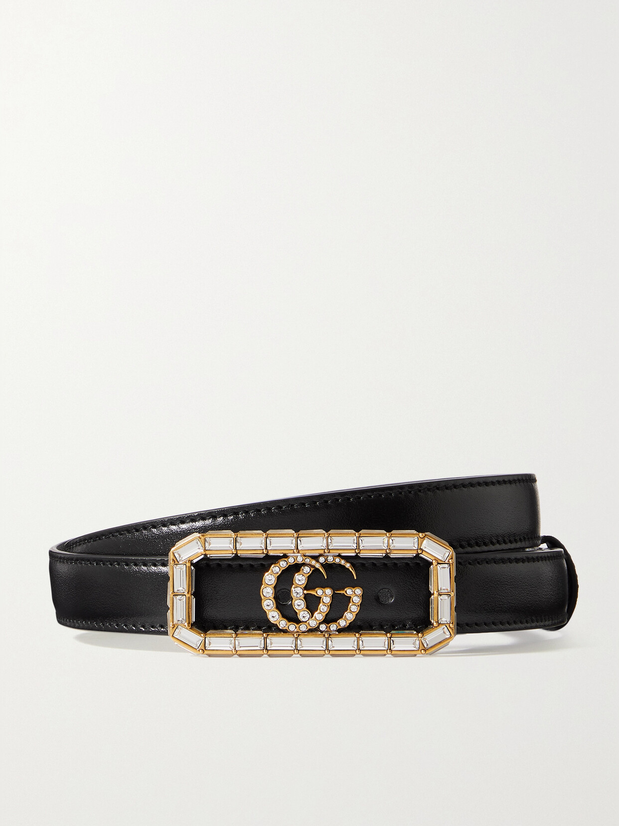 Gucci Crystal-embellished Leather Waist Belt In Black