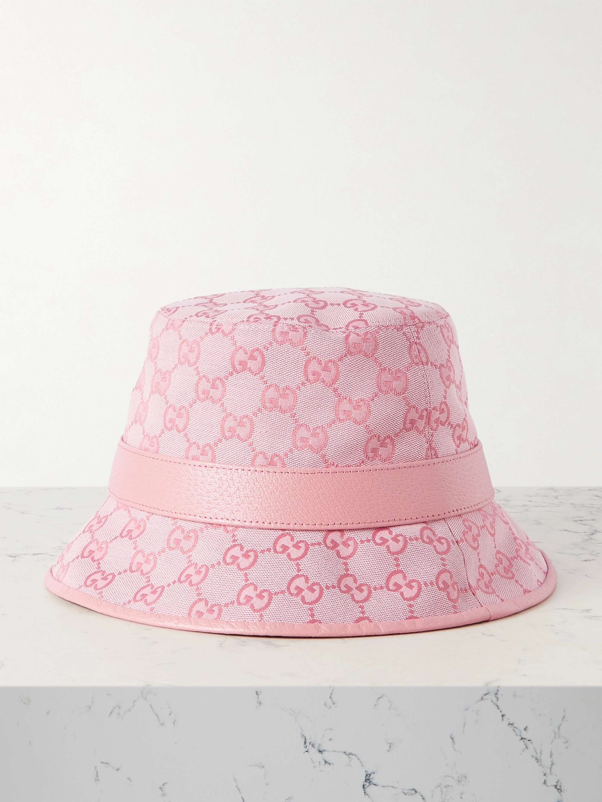 GUCCI Leather-trimmed cotton-blend canvas-jacquard bucket hat