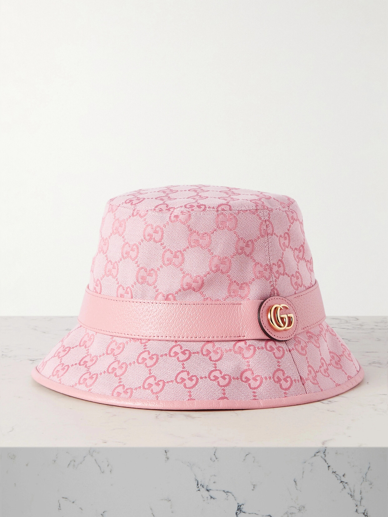 Gucci - Leather-trimmed Cotton-blend Canvas-jacquard Bucket Hat - Pink