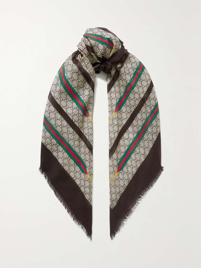 Gucci Frayed Printed Wool And Silk-blend Scarf