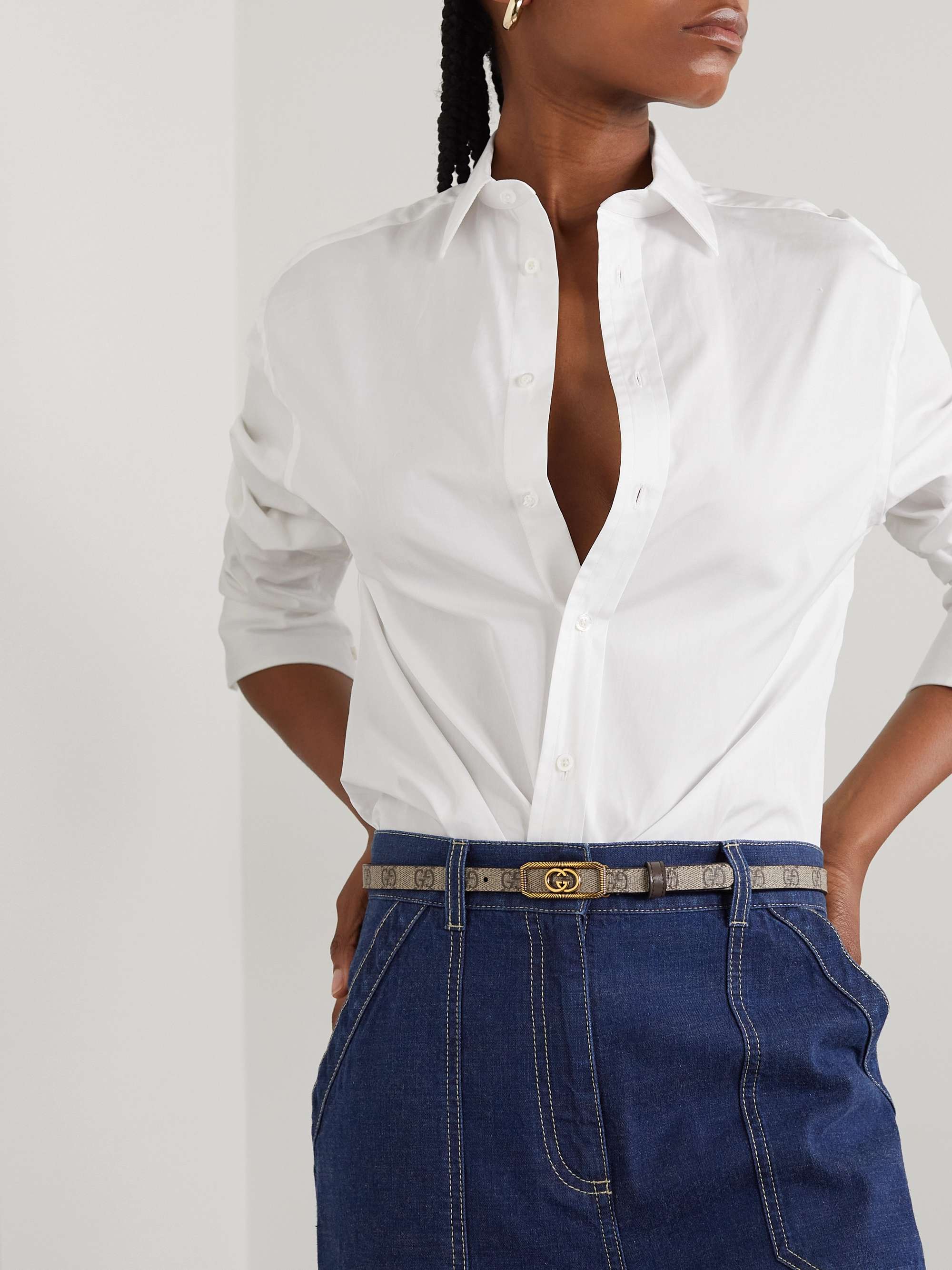 GUCCI Embellished coatedcanvas and leather belt NETAPORTER