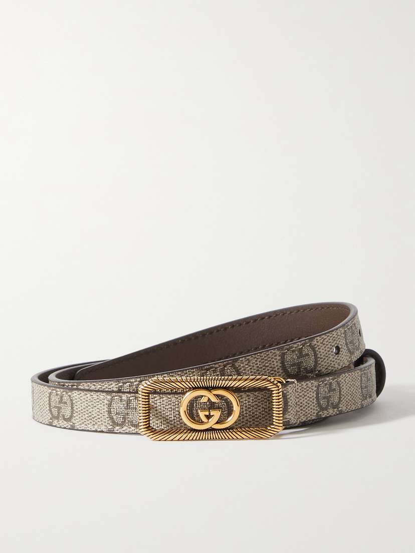 Gucci Embellished Coated-canvas And Leather Belt
