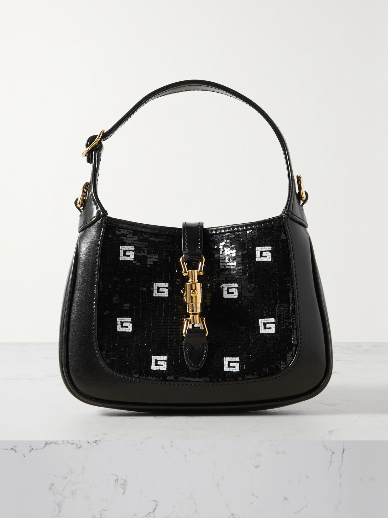 Gucci Jackie 1961 Mini Bead And Sequin-embellished Leather Shoulder Bag In Black