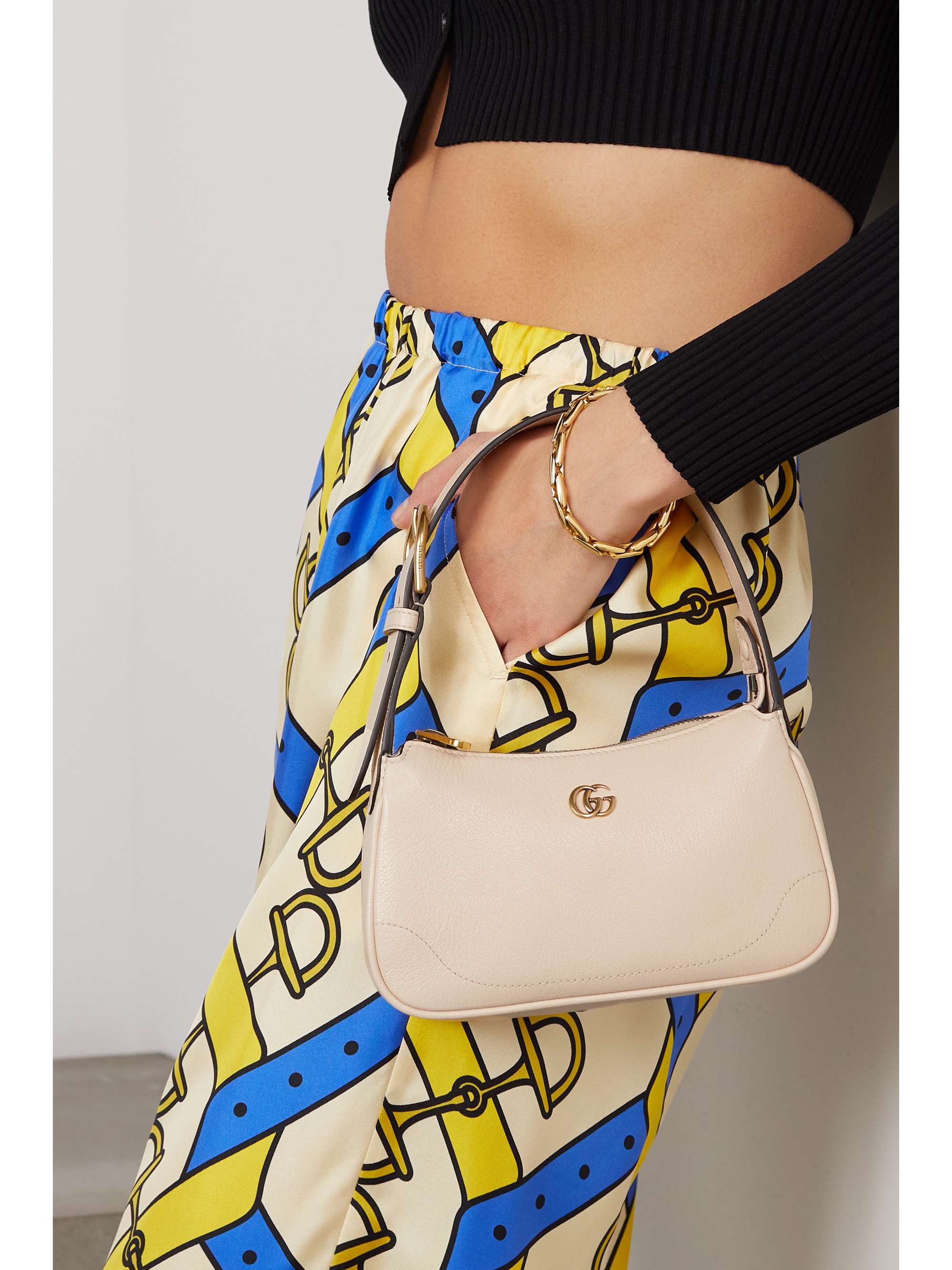 GUCCI Aphrodite embellished textured-leather shoulder bag