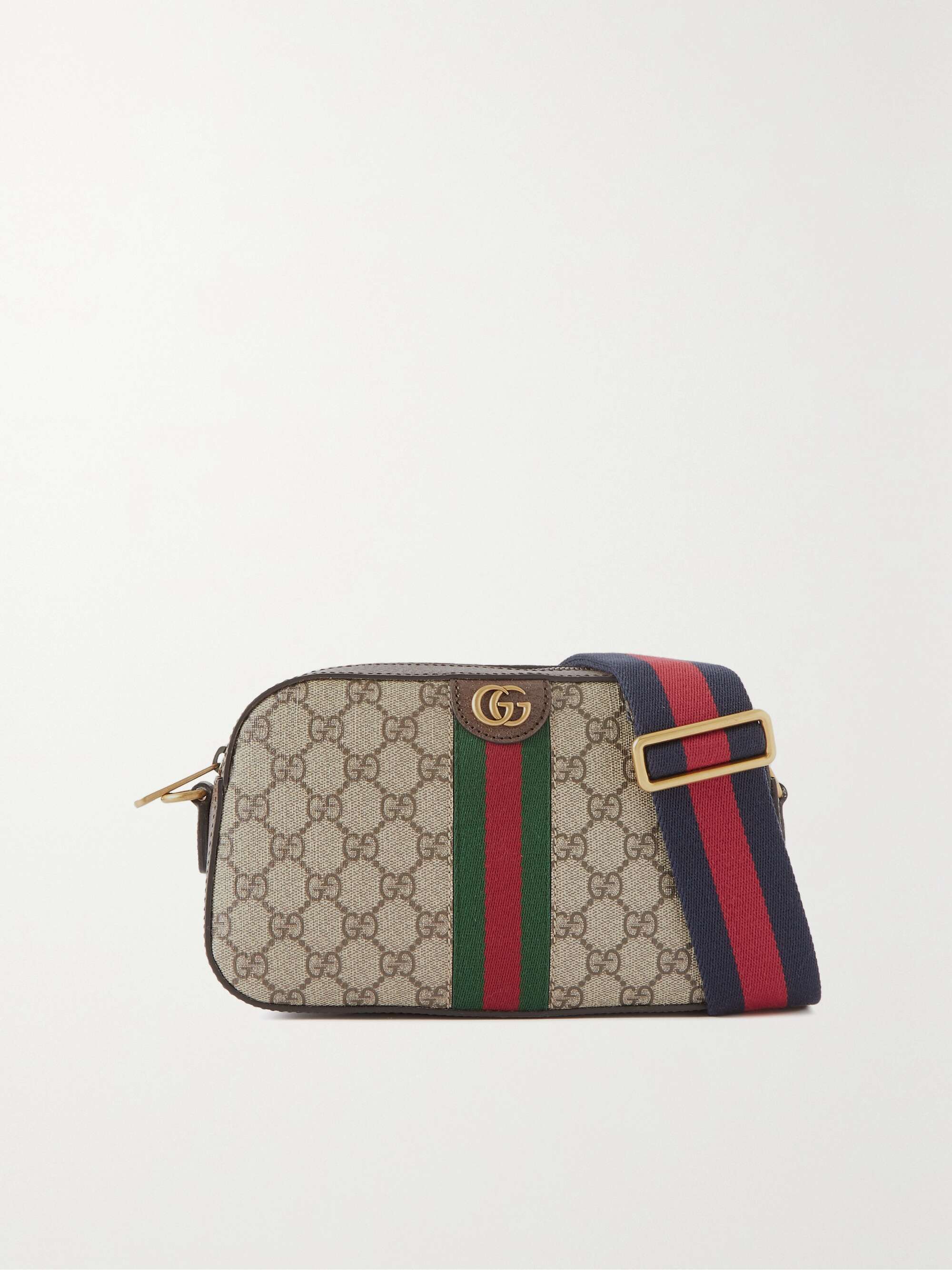 Gucci Ophidia Webbing-Trimmed Textured-leather and Printed Coated-canvas Shoulder Bag