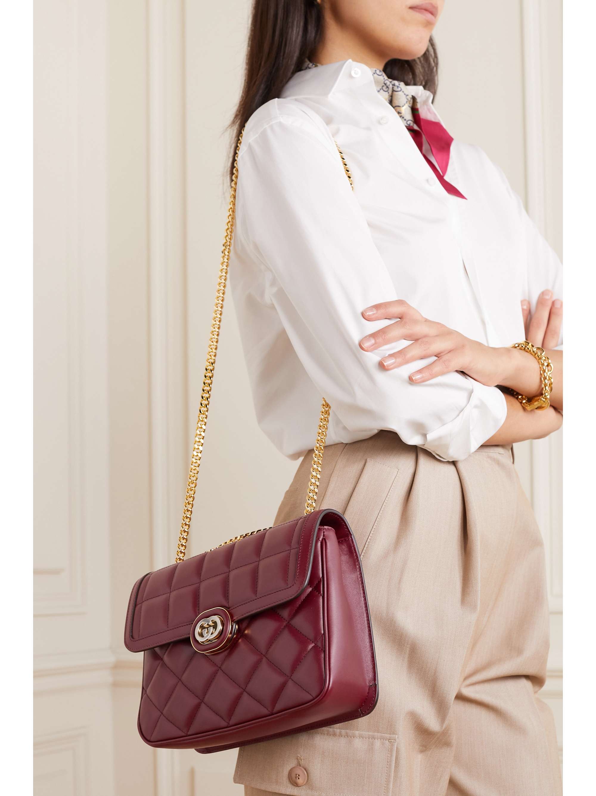 GUCCI Deco small embellished quilted leather shoulder bag NETAPORTER