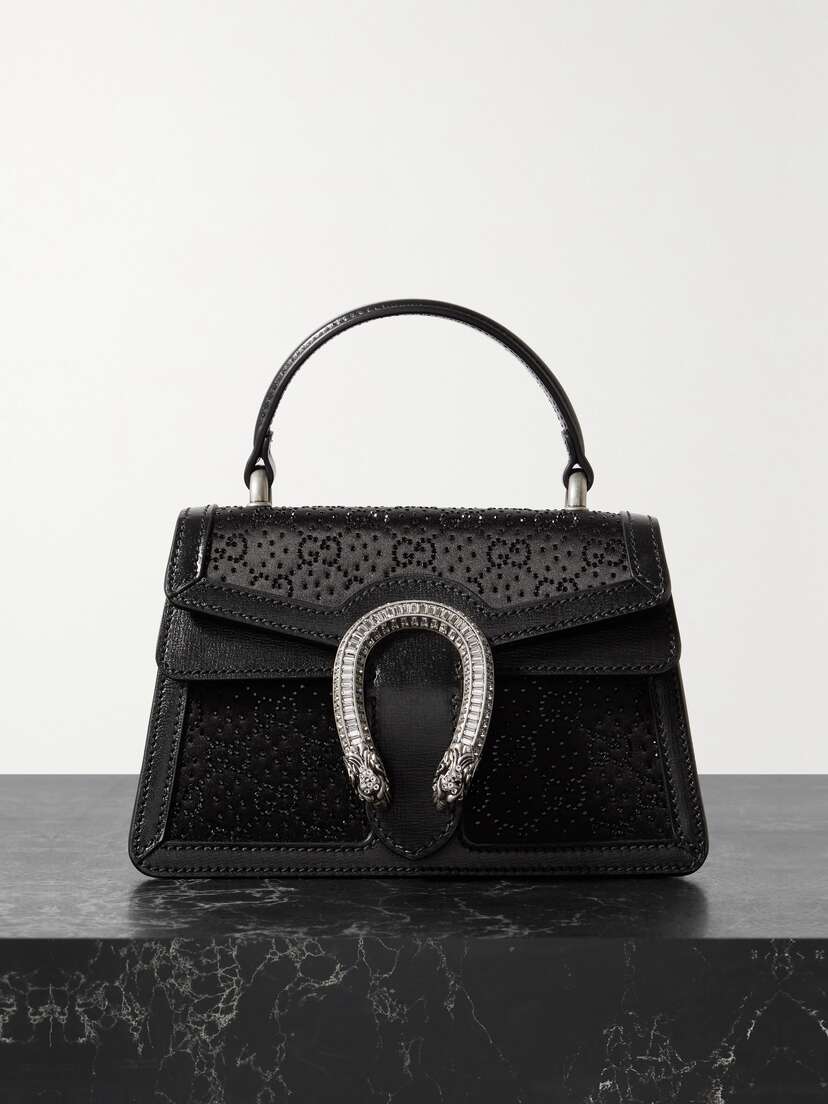 Gucci Dionysus Leather-trimmed Crystal-embellished Satin Tote
