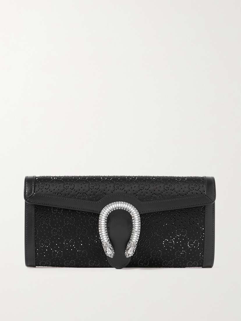 Gucci Dionysus Leather-trimmed Crystal-embellished Satin Clutch