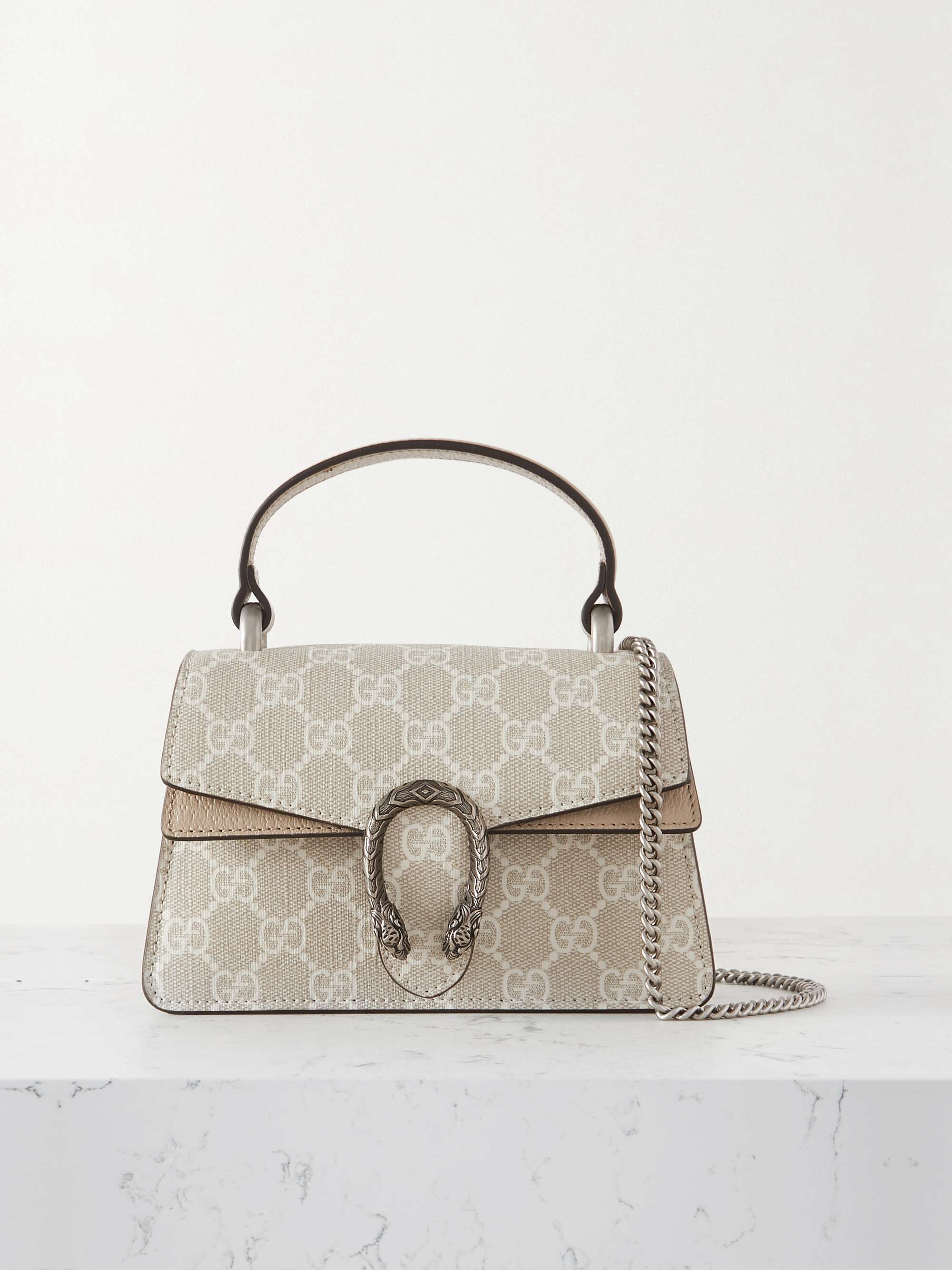 GUCCI Dionysus mini leather-trimmed printed coated-canvas tote