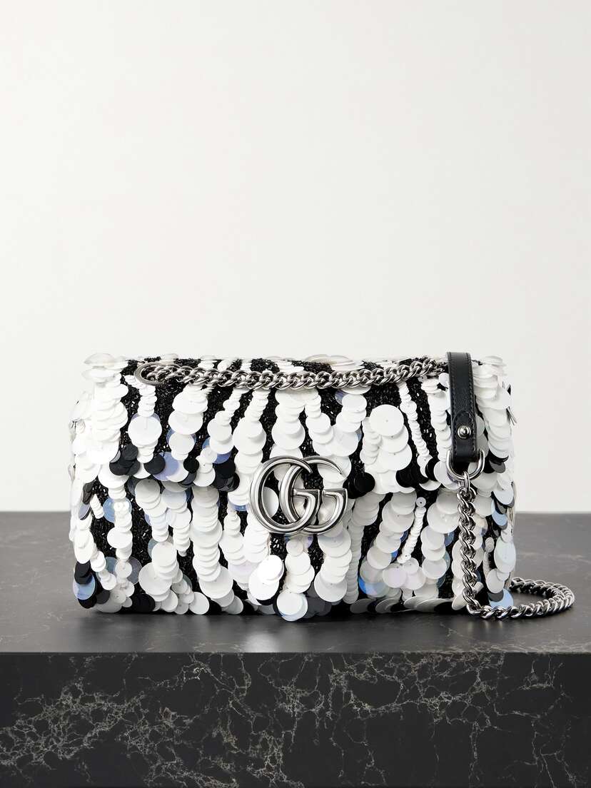 Gucci Gg Marmont 2.0 Embellished Satin Shoulder Bag