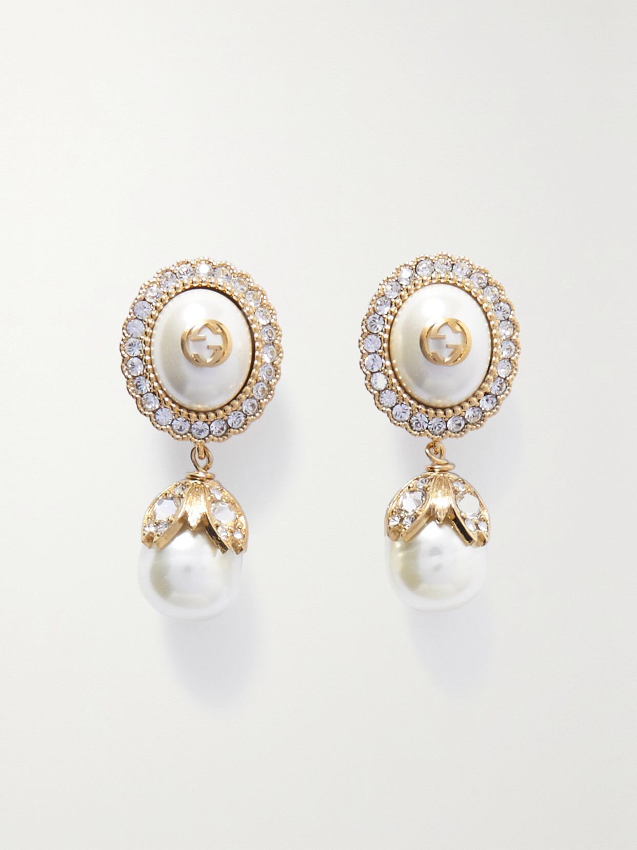 Gucci -tone, Faux Pearl And Crystal Earrings