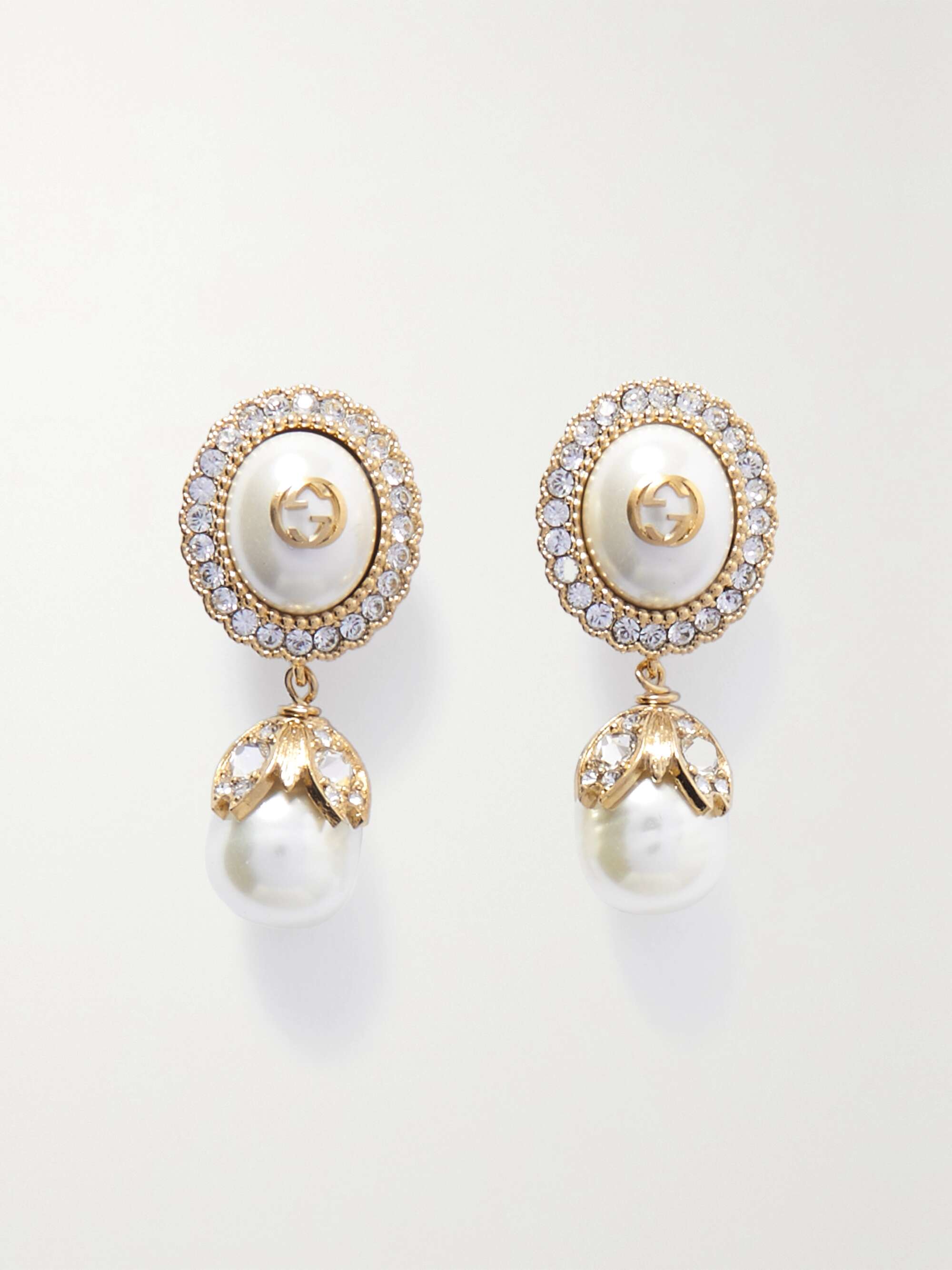 GUCCI Gold-tone, faux pearl and crystal earrings | NET-A-PORTER