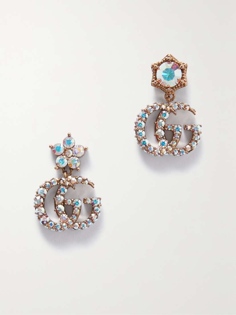 Gucci Gg Marmont Gold-tone Crystal Earrings