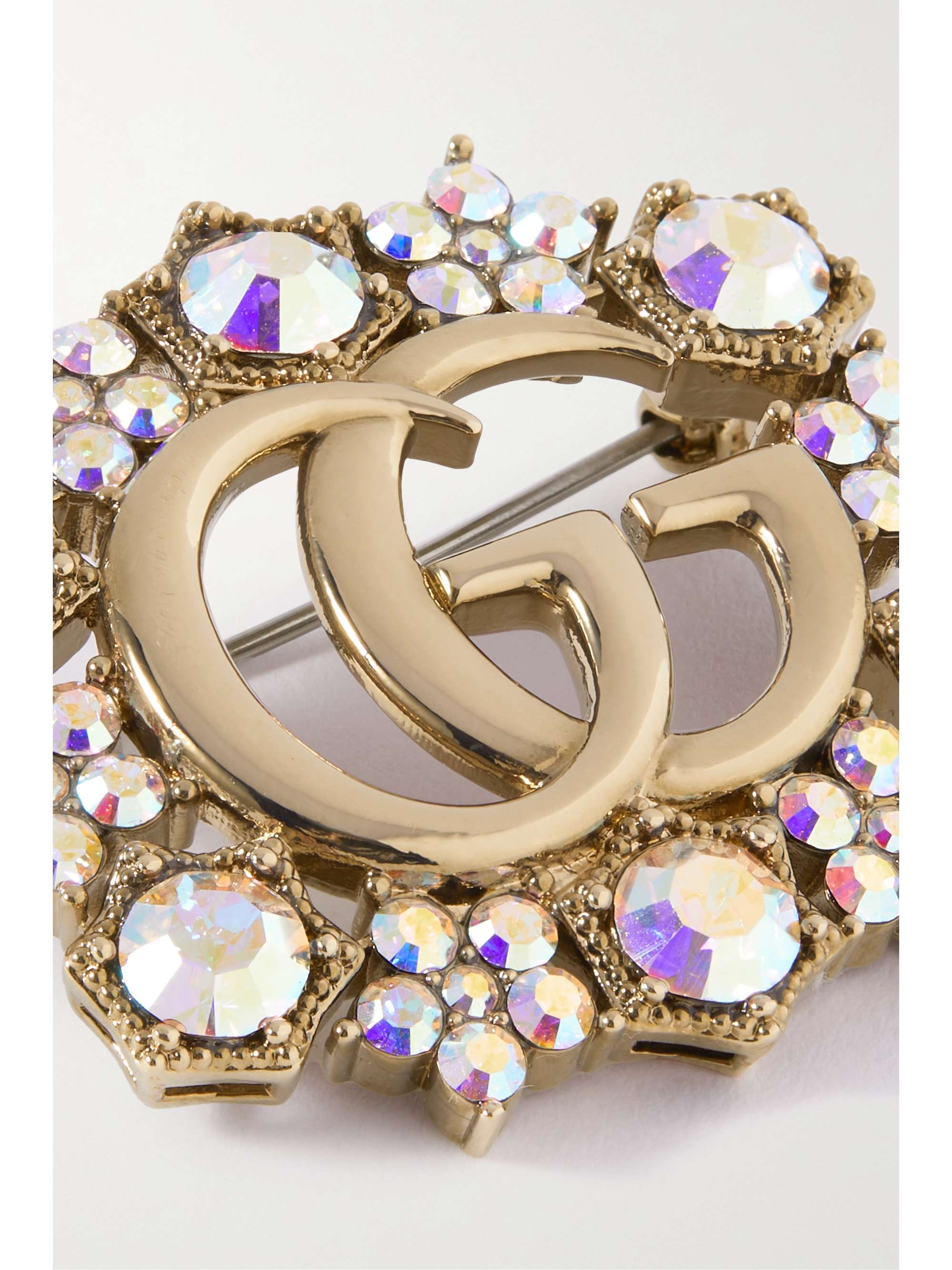 GUCCI GG Marmont goldtone crystal brooch NETAPORTER