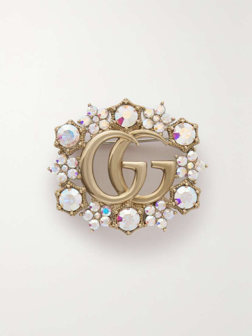 Gucci Gg Marmont Gold-tone Crystal Brooch