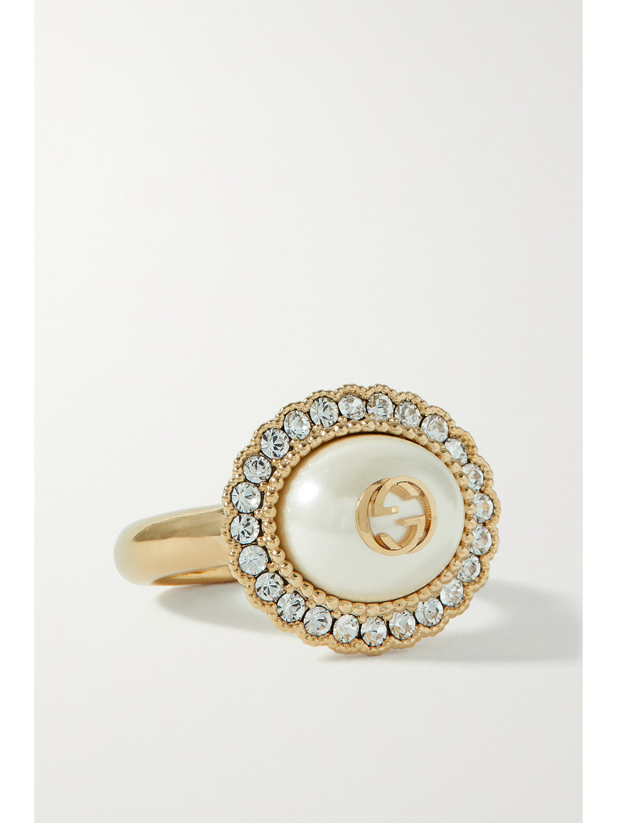 Gucci -tone, Faux Pearl And Crystal Ring
