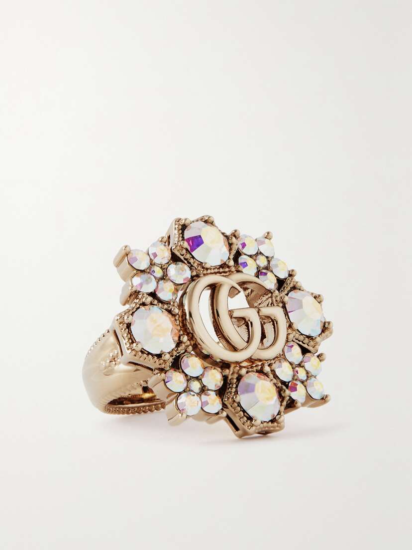 Gucci Gg Marmont Gold-tone Crystal Ring