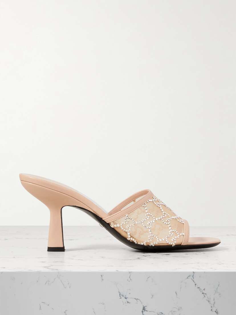 Gucci Demi Leather-trimmed Crystal-embellished Mesh Mules