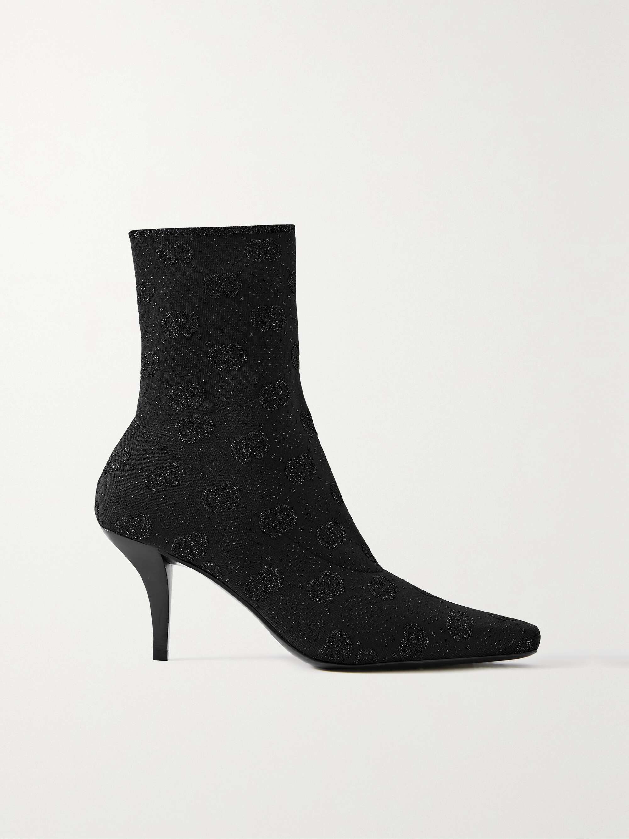 GUCCI Demi logo-jacquard metallic stretch-knit ankle boots | NET-A-PORTER