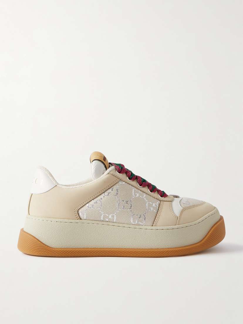 Gucci Screener Rubber, Leather And Metallic Canvas-jacquard Sneakers