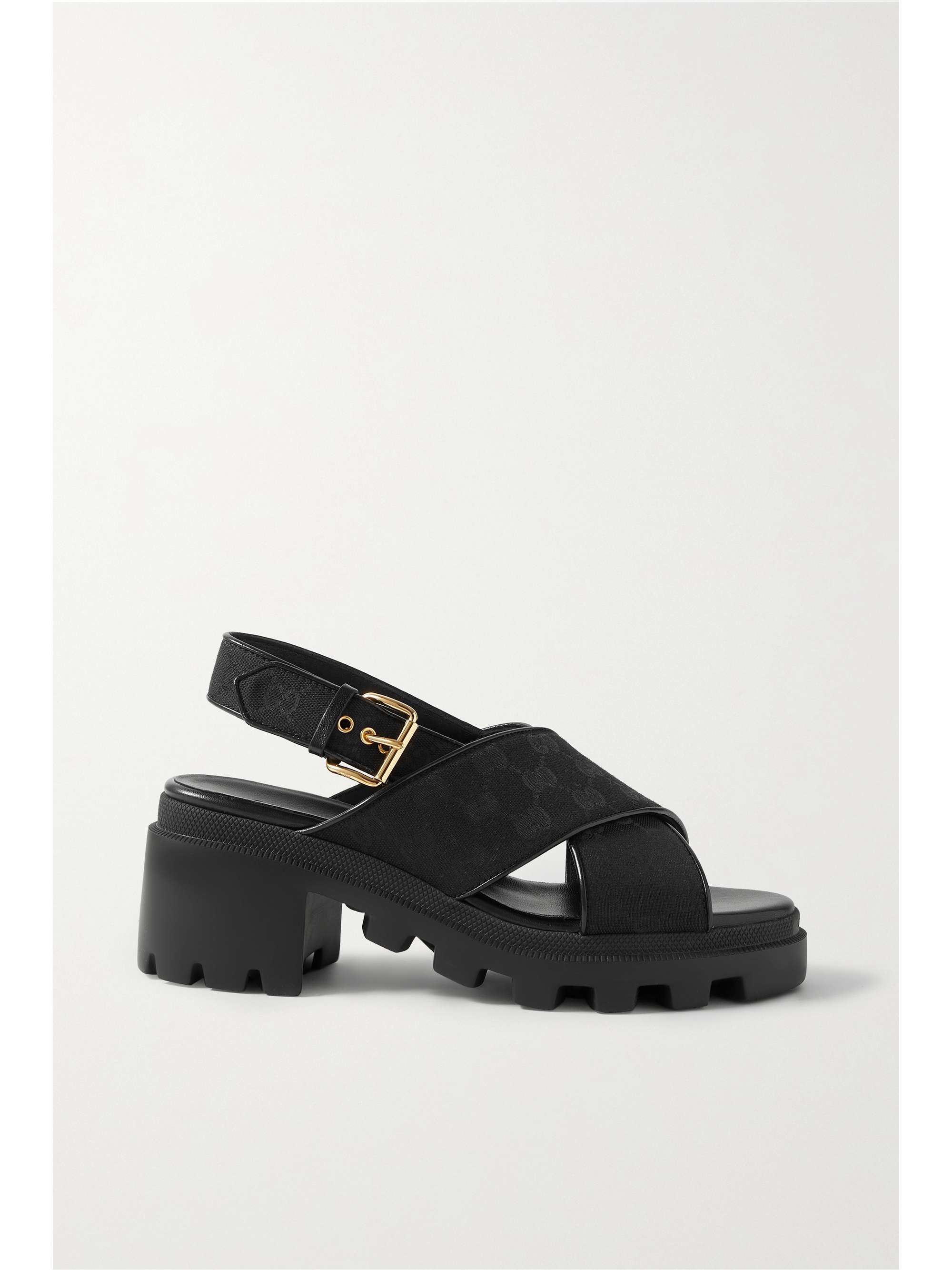 GUCCI Patent leather-trimmed canvas-jacquard slingback sandals | NET-A-PORTER