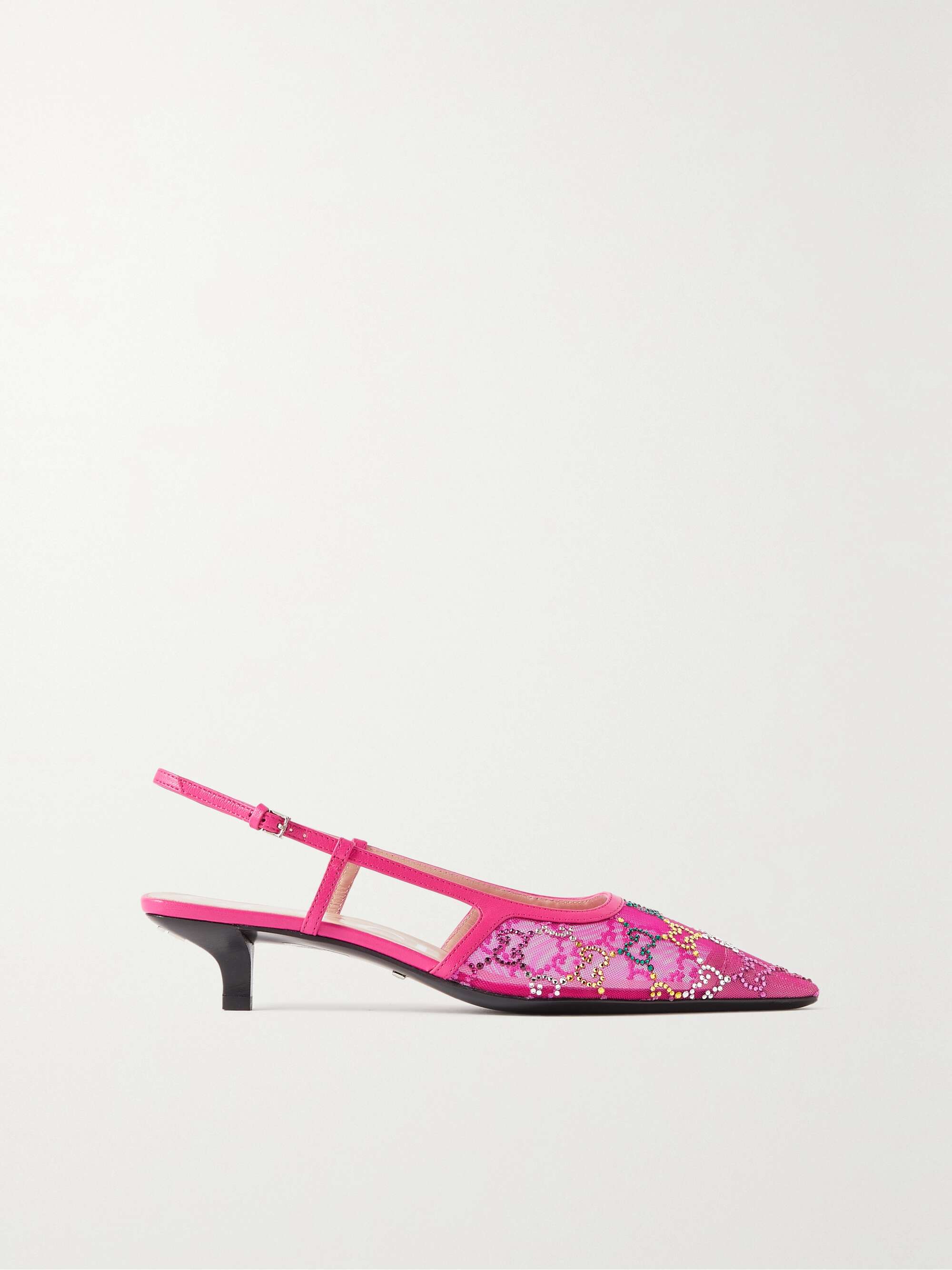 GUCCI Demi leather-trimmed crystal-embellished mesh slingback pumps ...