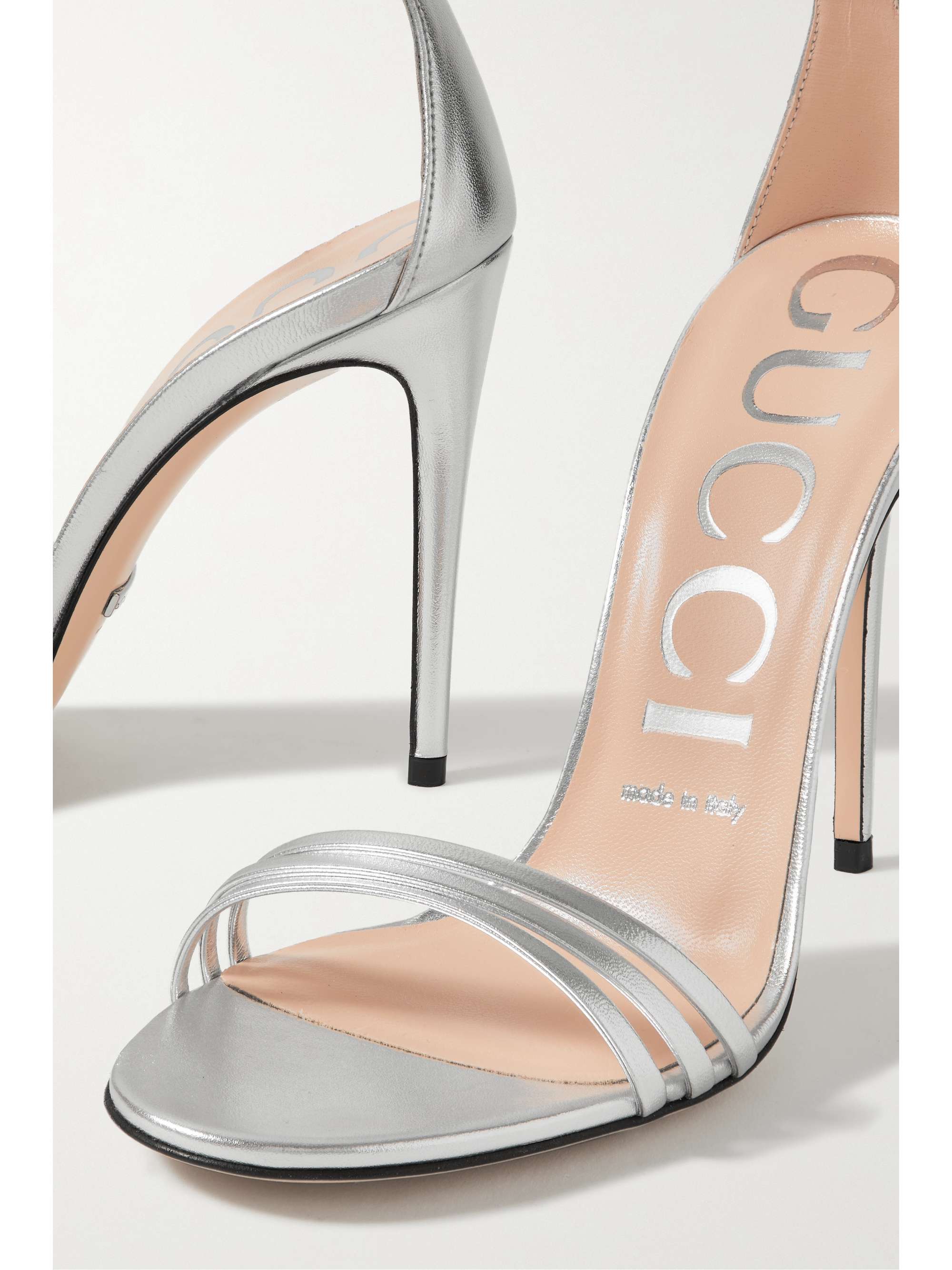 GUCCI Crystal-embellished metallic leather sandals | NET-A GUCCI Crystal-embellished metallic leather sandals | NET-A