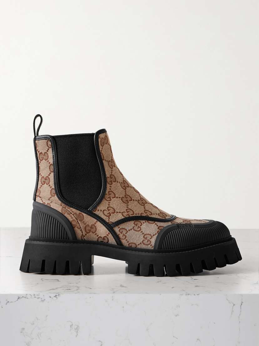 Gucci Rubber And Leather-trimmed Canvas-jacquard Ankle Boots