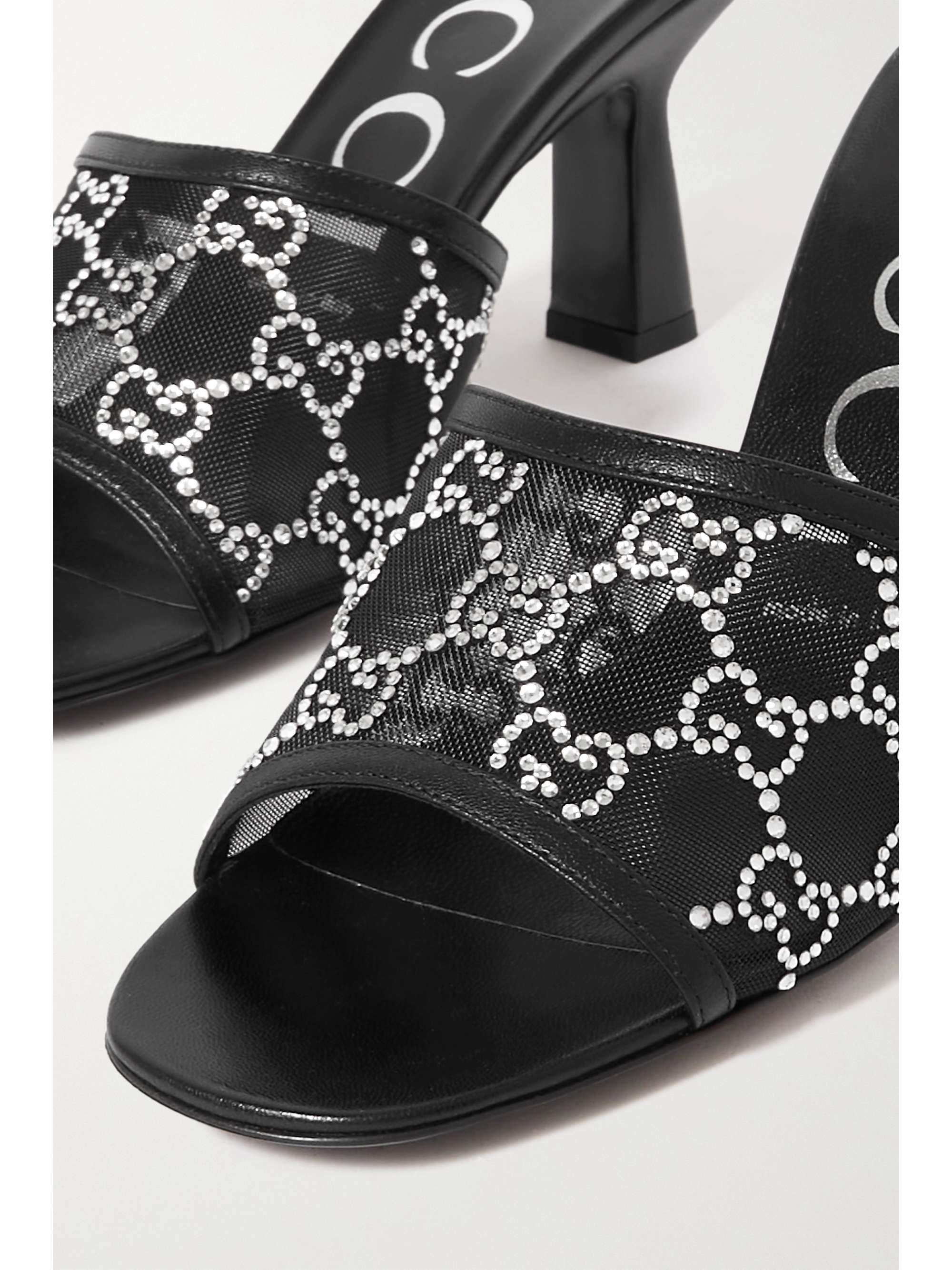 GUCCI Demi leather-trimmed crystal-embellished mesh mules | NET-A-PORTER