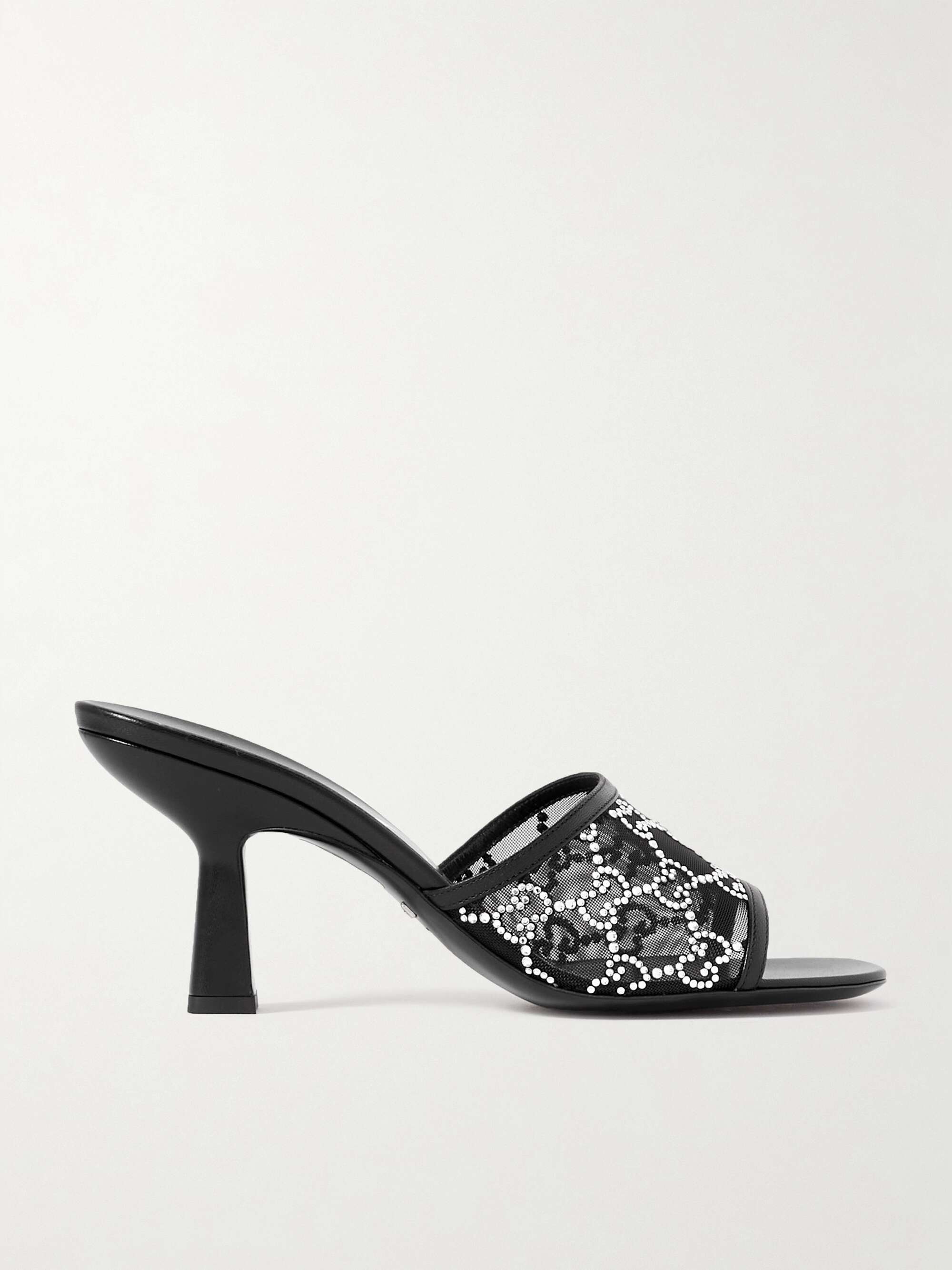 GUCCI Demi leather-trimmed crystal-embellished mesh mules | NET-A-PORTER