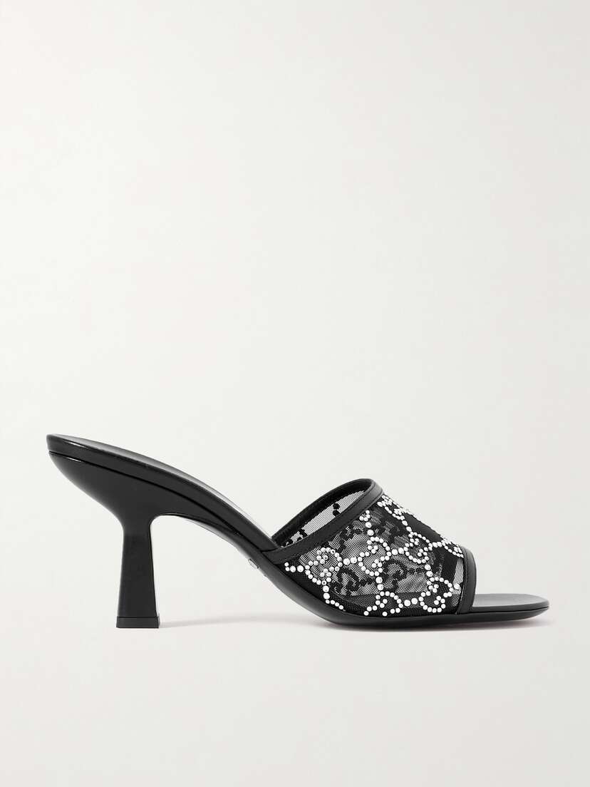 Gucci Demi Leather-trimmed Crystal-embellished Mesh Mules
